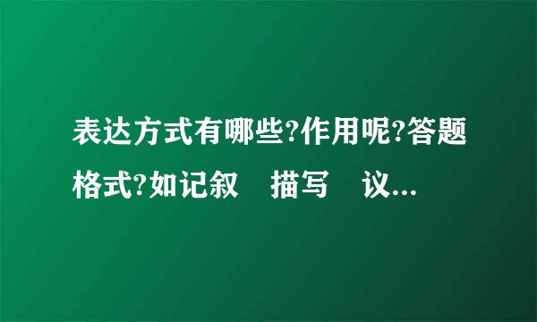 表达方式有哪些?作用呢?答题格式?如记叙 描写 议论 抒情 说明.