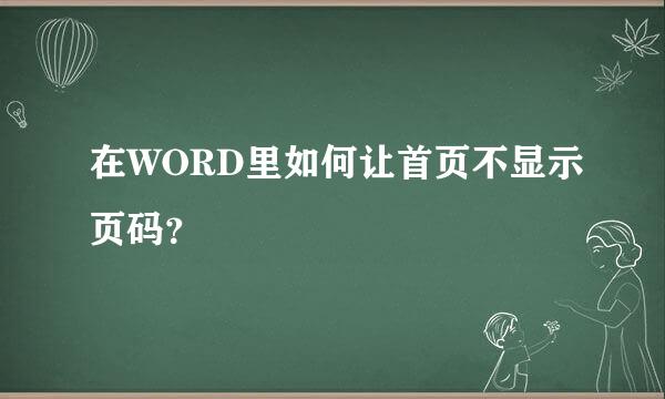 在WORD里如何让首页不显示页码？