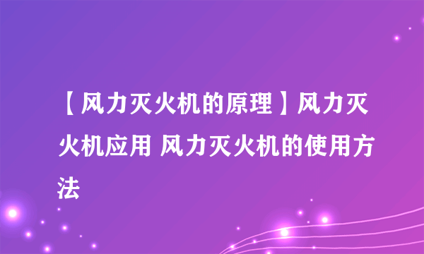 【风力灭火机的原理】风力灭火机应用 风力灭火机的使用方法