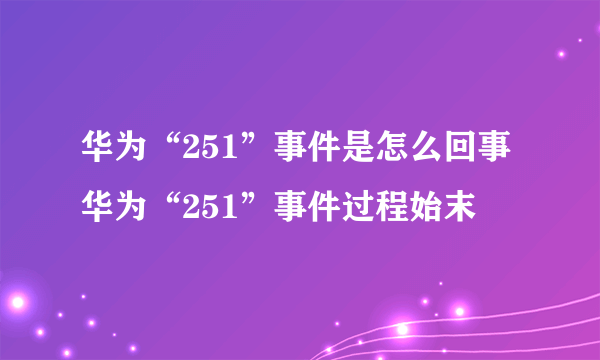 华为“251”事件是怎么回事 华为“251”事件过程始末