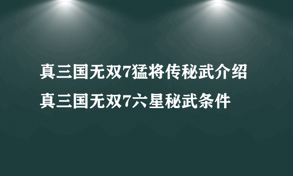 真三国无双7猛将传秘武介绍 真三国无双7六星秘武条件