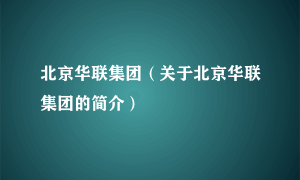 北京华联集团（关于北京华联集团的简介）