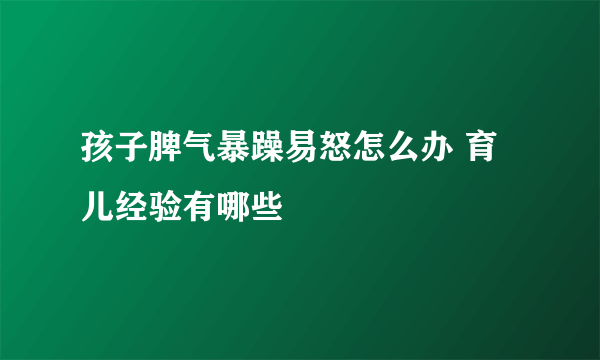 孩子脾气暴躁易怒怎么办 育儿经验有哪些