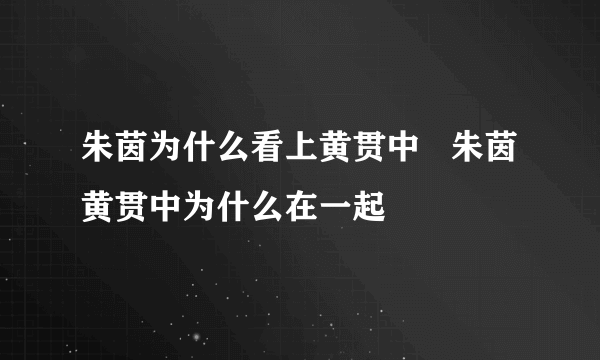 朱茵为什么看上黄贯中   朱茵黄贯中为什么在一起