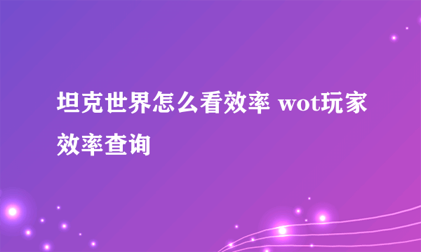 坦克世界怎么看效率 wot玩家效率查询