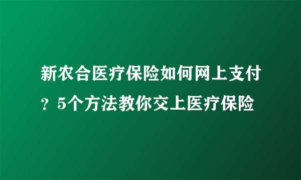 新农合医疗保险如何网上支付？5个方法教你交上医疗保险