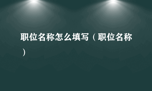 职位名称怎么填写（职位名称）