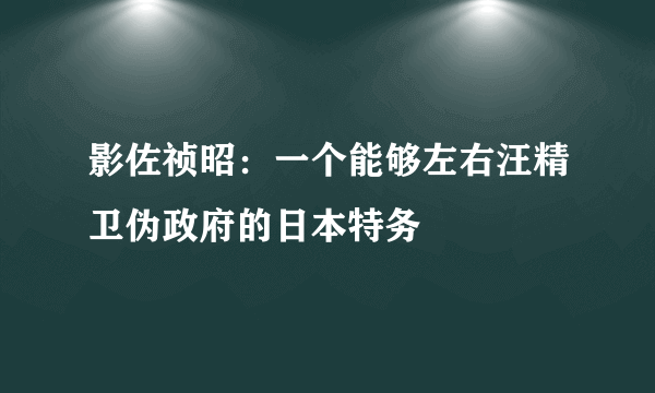 影佐祯昭：一个能够左右汪精卫伪政府的日本特务