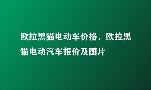 欧拉黑猫电动车价格，欧拉黑猫电动汽车报价及图片