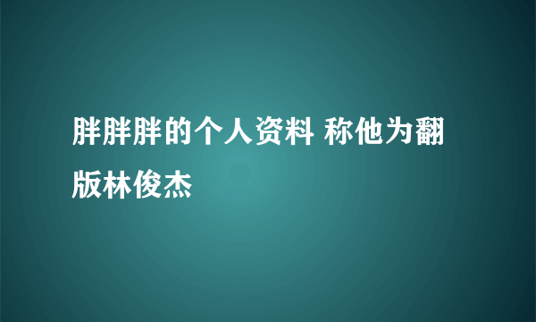 胖胖胖的个人资料 称他为翻版林俊杰