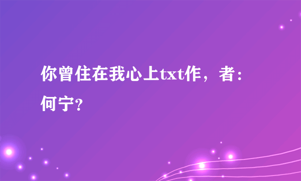 你曾住在我心上txt作，者：何宁？