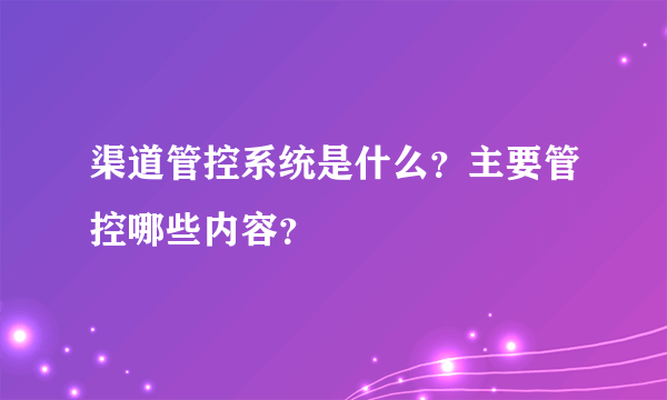 渠道管控系统是什么？主要管控哪些内容？