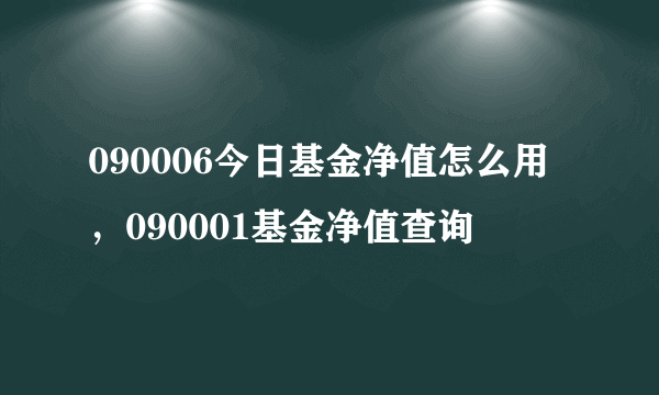 090006今日基金净值怎么用，090001基金净值查询