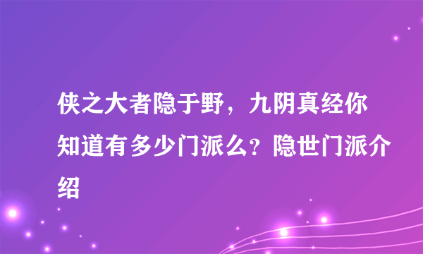 侠之大者隐于野，九阴真经你知道有多少门派么？隐世门派介绍