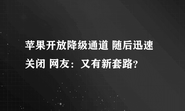 苹果开放降级通道 随后迅速关闭 网友：又有新套路？