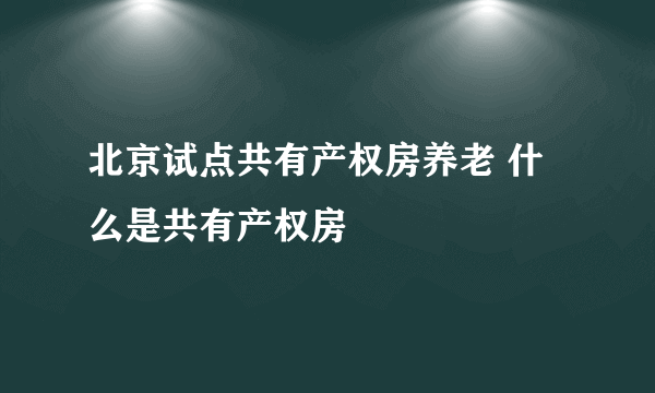 北京试点共有产权房养老 什么是共有产权房