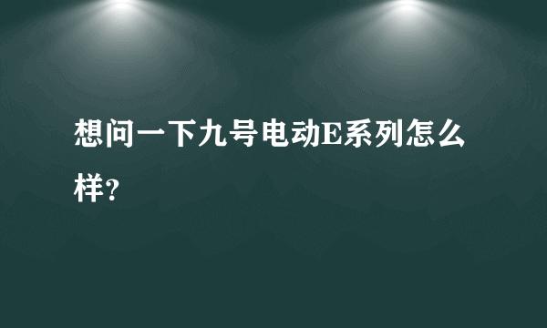 想问一下九号电动E系列怎么样？