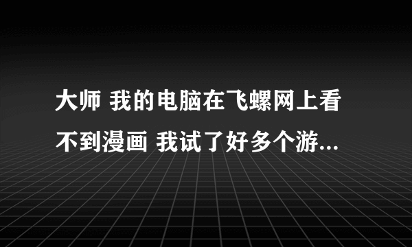 大师 我的电脑在飞螺网上看不到漫画 我试了好多个游览器 还是不行 不知道是不是IE设置问题