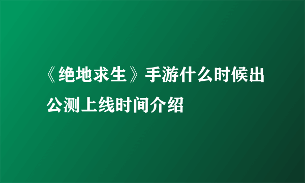 《绝地求生》手游什么时候出 公测上线时间介绍