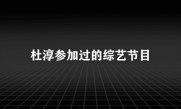 杜淳参加过的综艺节目