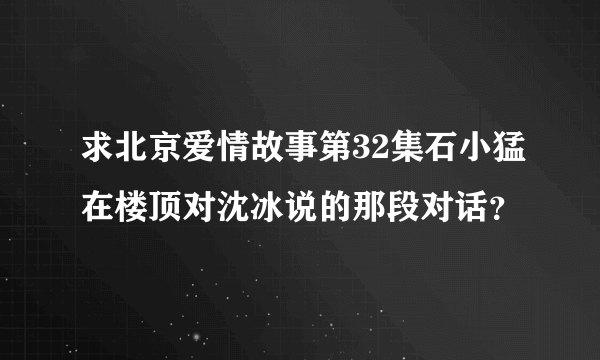 求北京爱情故事第32集石小猛在楼顶对沈冰说的那段对话？