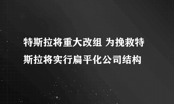 特斯拉将重大改组 为挽救特斯拉将实行扁平化公司结构