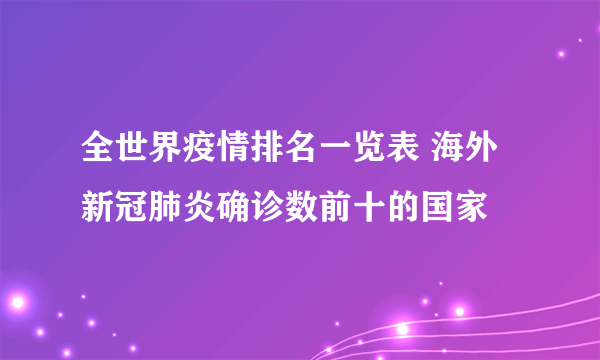 全世界疫情排名一览表 海外新冠肺炎确诊数前十的国家