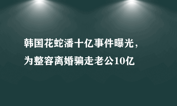 韩国花蛇潘十亿事件曝光， 为整容离婚骗走老公10亿