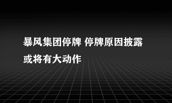 暴风集团停牌 停牌原因披露或将有大动作