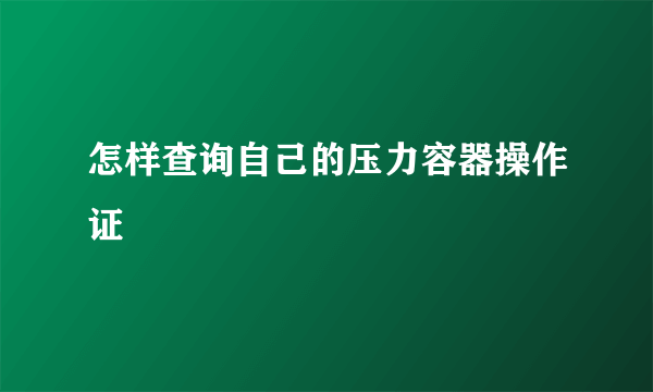 怎样查询自己的压力容器操作证