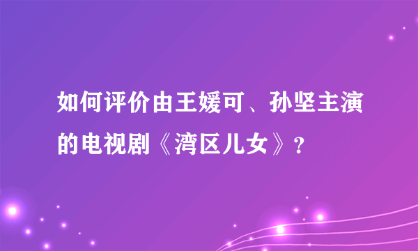 如何评价由王媛可、孙坚主演的电视剧《湾区儿女》？