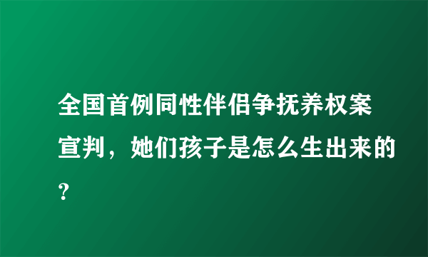 全国首例同性伴侣争抚养权案宣判，她们孩子是怎么生出来的？