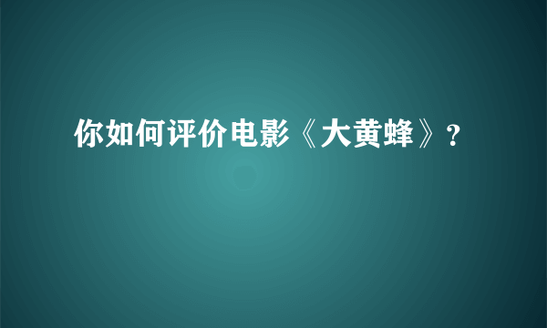 你如何评价电影《大黄蜂》？