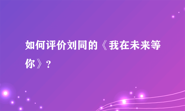 如何评价刘同的《我在未来等你》？