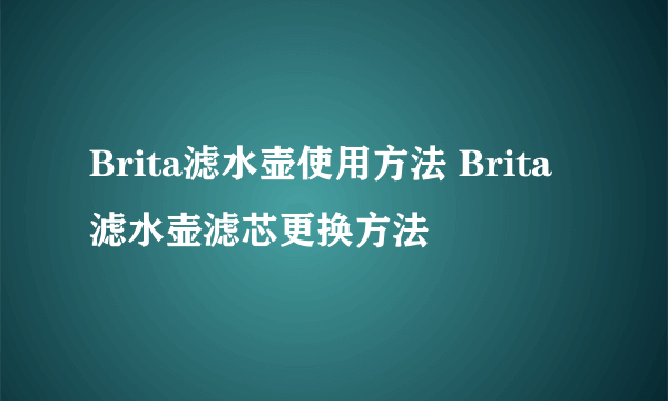 Brita滤水壶使用方法 Brita滤水壶滤芯更换方法