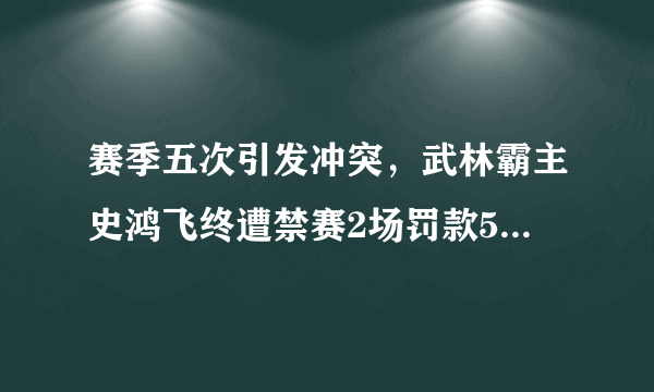 赛季五次引发冲突，武林霸主史鸿飞终遭禁赛2场罚款5万的处罚，你怎么看？