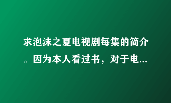 求泡沫之夏电视剧每集的简介。因为本人看过书，对于电视剧只想看一部分。