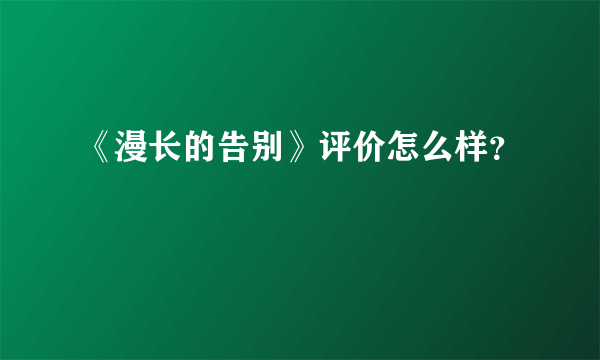 《漫长的告别》评价怎么样？