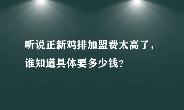 听说正新鸡排加盟费太高了，谁知道具体要多少钱？