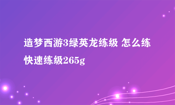 造梦西游3绿英龙练级 怎么练 快速练级265g