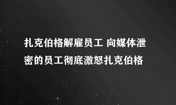 扎克伯格解雇员工 向媒体泄密的员工彻底激怒扎克伯格