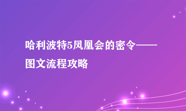 哈利波特5凤凰会的密令——图文流程攻略