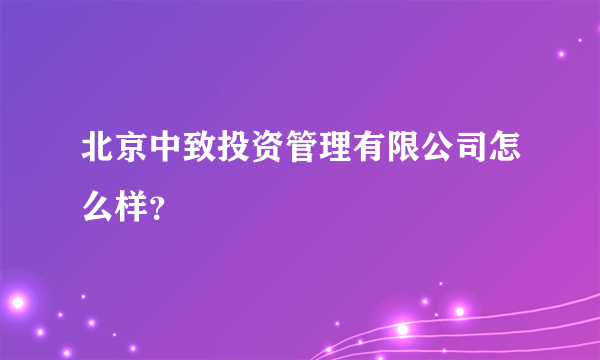 北京中致投资管理有限公司怎么样？