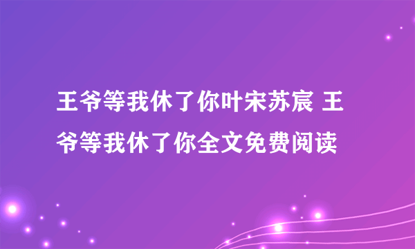 王爷等我休了你叶宋苏宸 王爷等我休了你全文免费阅读