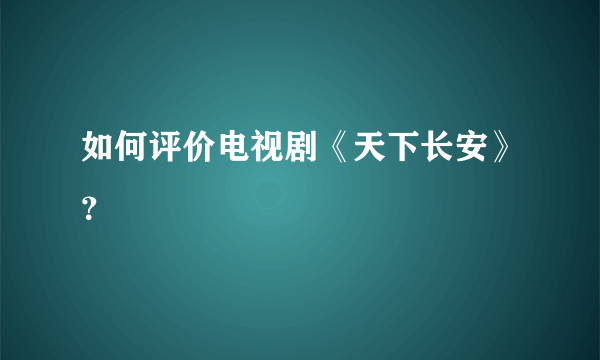 如何评价电视剧《天下长安》？