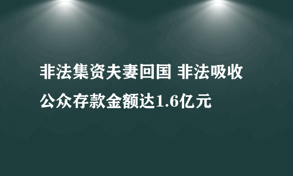 非法集资夫妻回国 非法吸收公众存款金额达1.6亿元