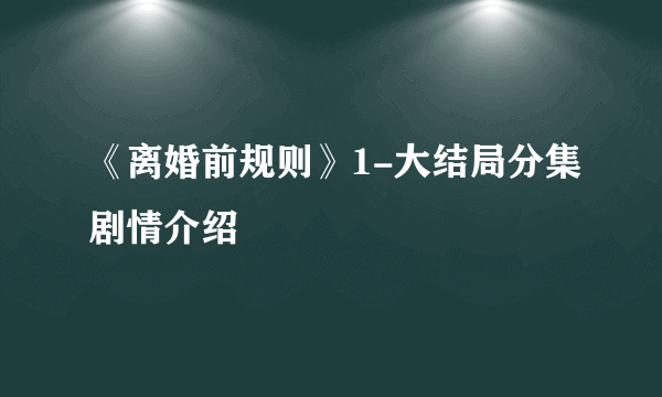 《离婚前规则》1-大结局分集剧情介绍