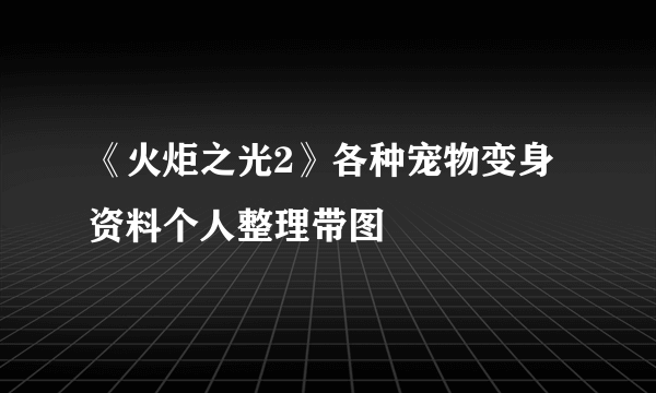 《火炬之光2》各种宠物变身资料个人整理带图