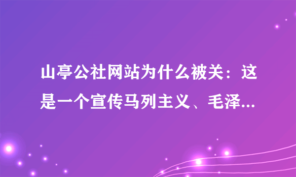 山亭公社网站为什么被关：这是一个宣传马列主义、毛泽东思想和共产主义思想的网站