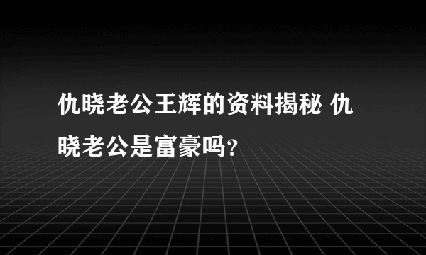 仇晓老公王辉的资料揭秘 仇晓老公是富豪吗？